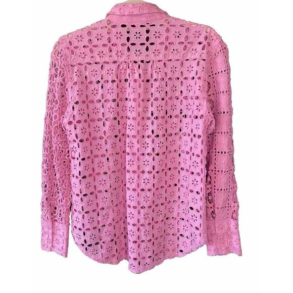 Free People Shirt Womens Small Pink Yesenia Shacket Casual Crochet Festival Top - Picture 4 of 11